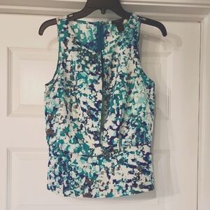 Ann Taylor Teal and White Abstract Tank Top